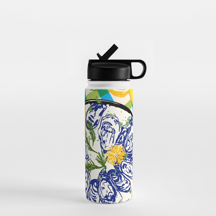 Oysters on Plate with Lemon - Coastal Checkered Water Bottle Gallery Image 1