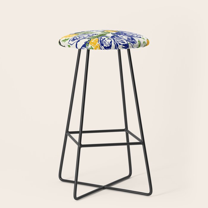 Oysters on Plate with Lemon - Coastal Checkered Stool Gallery Image 1
