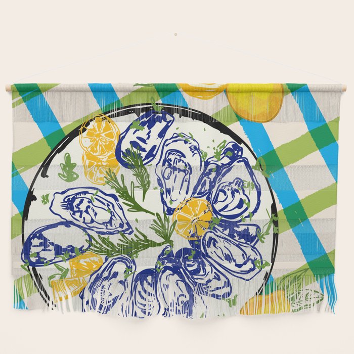 Oysters on Plate with Lemon - Coastal Checkered Wall Hanging Gallery Image 1