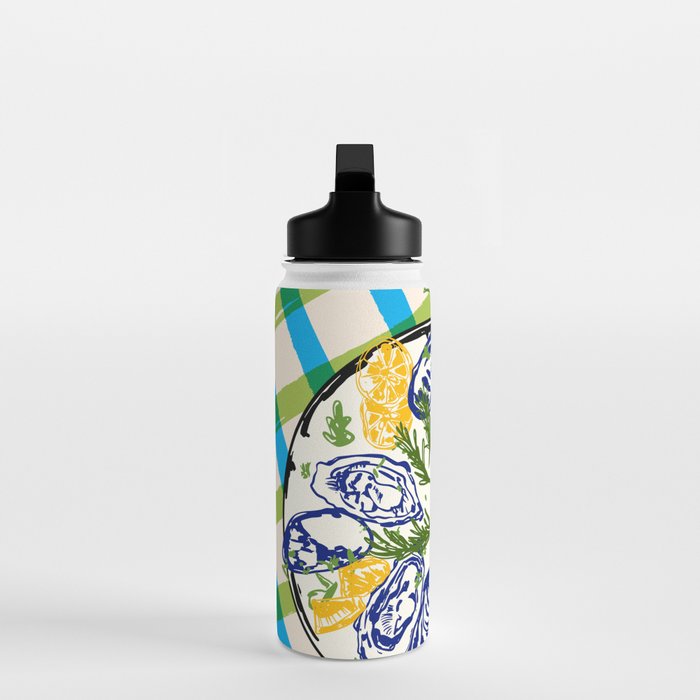 Oysters on Plate with Lemon - Coastal Checkered Water Bottle Gallery Image 3