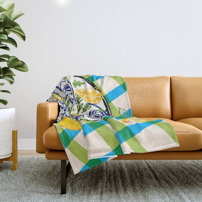 Oysters on Plate with Lemon - Coastal Checkered Throw Blanket Gallery Image 1