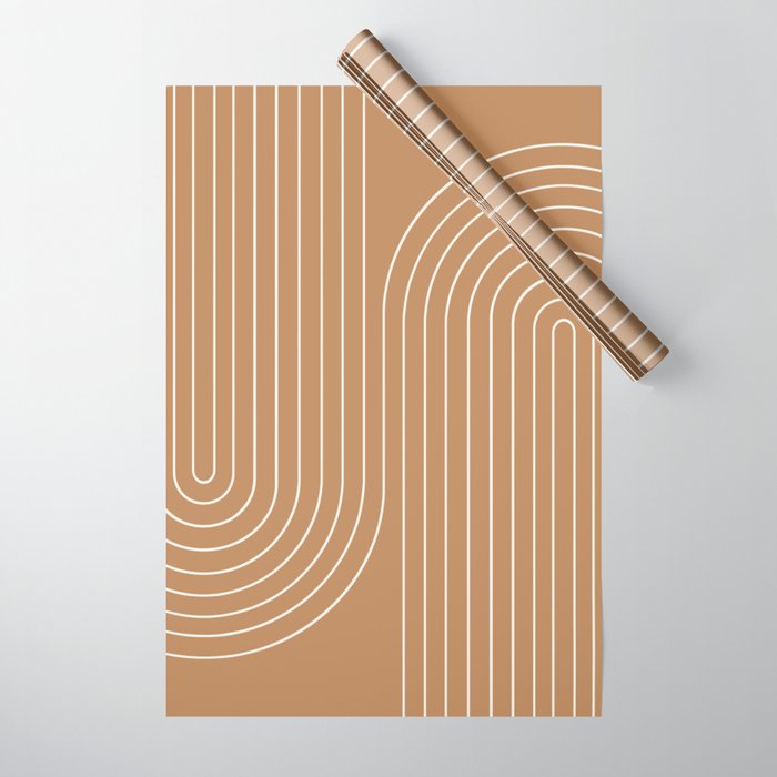 Minimal Line Curvature LXXXI Peach Orange Mid Century Modern Arch Abstract Wrapping Paper Gallery Image 1