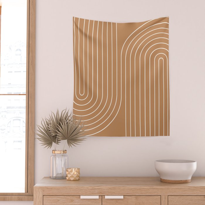 Minimal Line Curvature LXXXI Peach Orange Mid Century Modern Arch Abstract Wall Tapestry Gallery Image 2