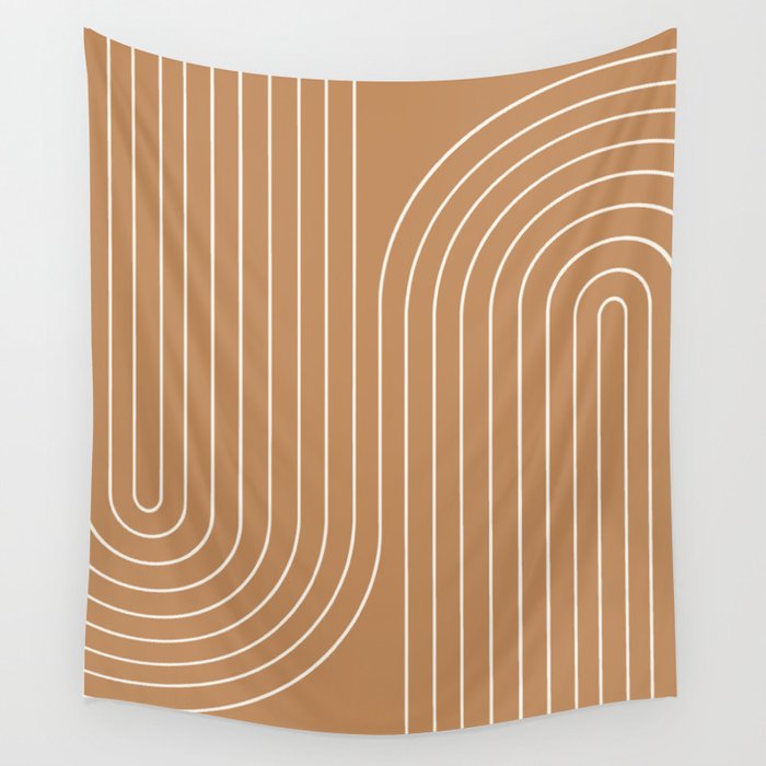 Minimal Line Curvature LXXXI Peach Orange Mid Century Modern Arch Abstract Wall Tapestry Gallery Image 4