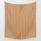Minimal Line Curvature LXXXI Peach Orange Mid Century Modern Arch Abstract Wall Tapestry Gallery Image 4