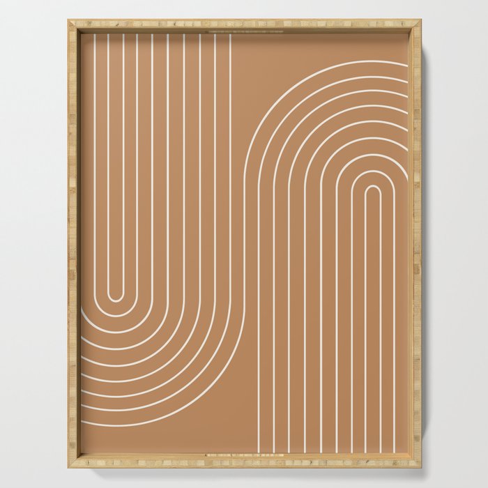 Minimal Line Curvature LXXXI Peach Orange Mid Century Modern Arch Abstract Serving Tray Gallery Image 1