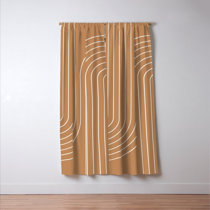 Minimal Line Curvature LXXXI Peach Orange Mid Century Modern Arch Abstract Window Curtain Gallery Image 3