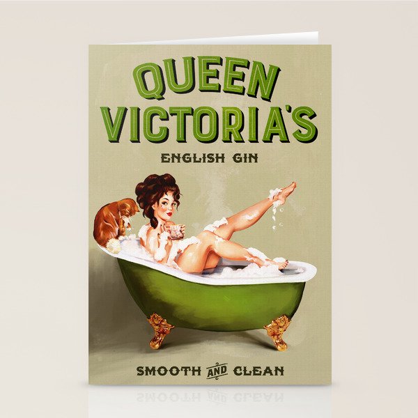 "Queen Victoria's English Gin" Cool Vintage Pinup Girl Alcohol Ad Wall Art Stationery Card Gallery Image 2