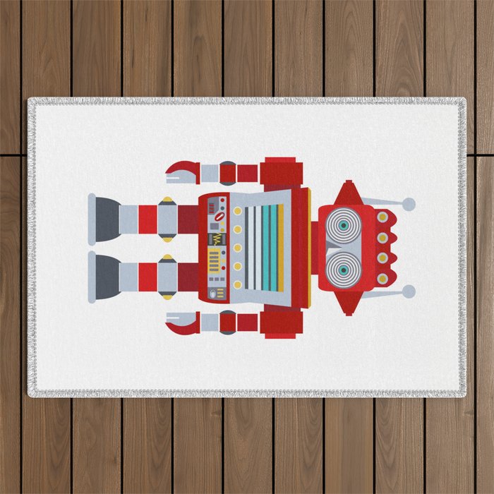 Red Robot Retro Toy Outdoor Rug Gallery Image 1