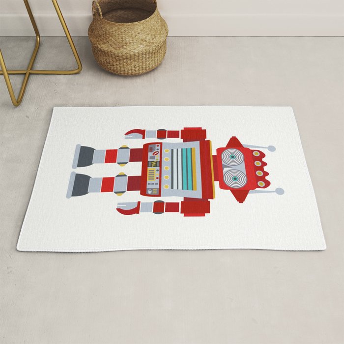 Red Robot Retro Toy Rug Gallery Image 1