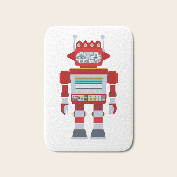Red Robot Retro Toy Bath Mat Gallery Image 1