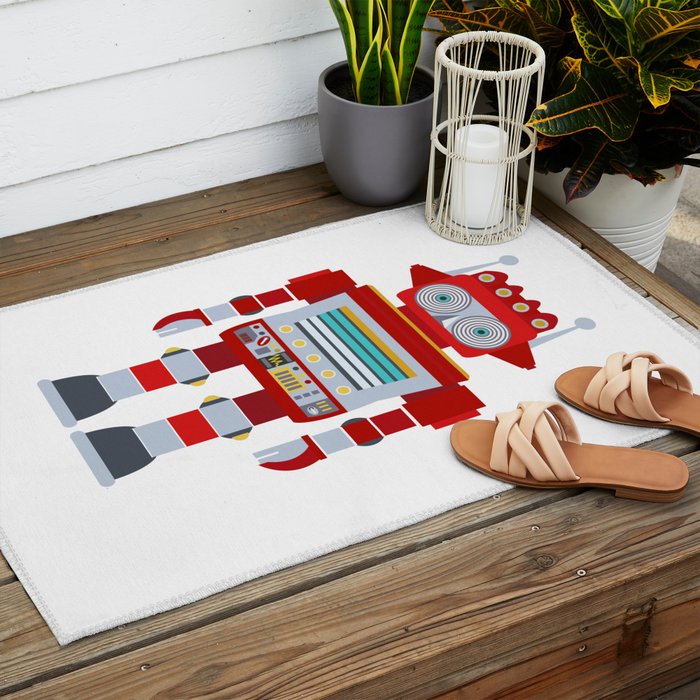 Red Robot Retro Toy Outdoor Rug Gallery Image 2