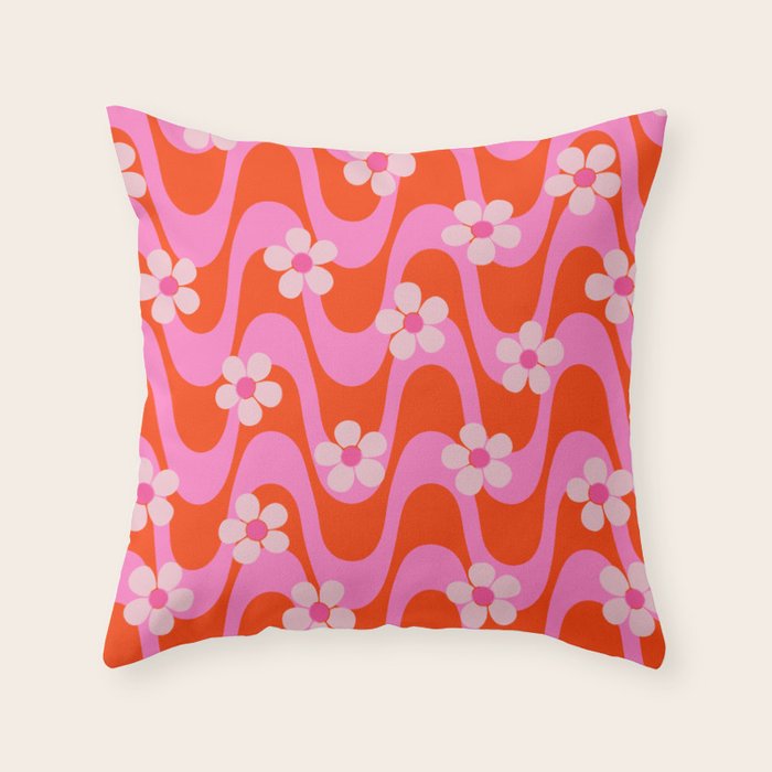 Groovy Pink Flower Power Throw Pillow Gallery Image 6