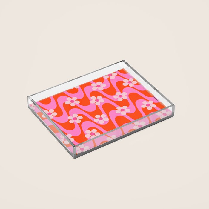 Groovy Pink Flower Power Acrylic Tray Gallery Image 2
