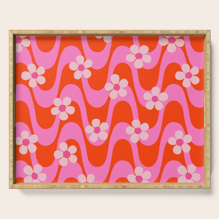 Groovy Pink Flower Power Serving Tray Gallery Image 1