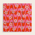 Groovy Pink Flower Power Wood Wall Art Gallery Image 1