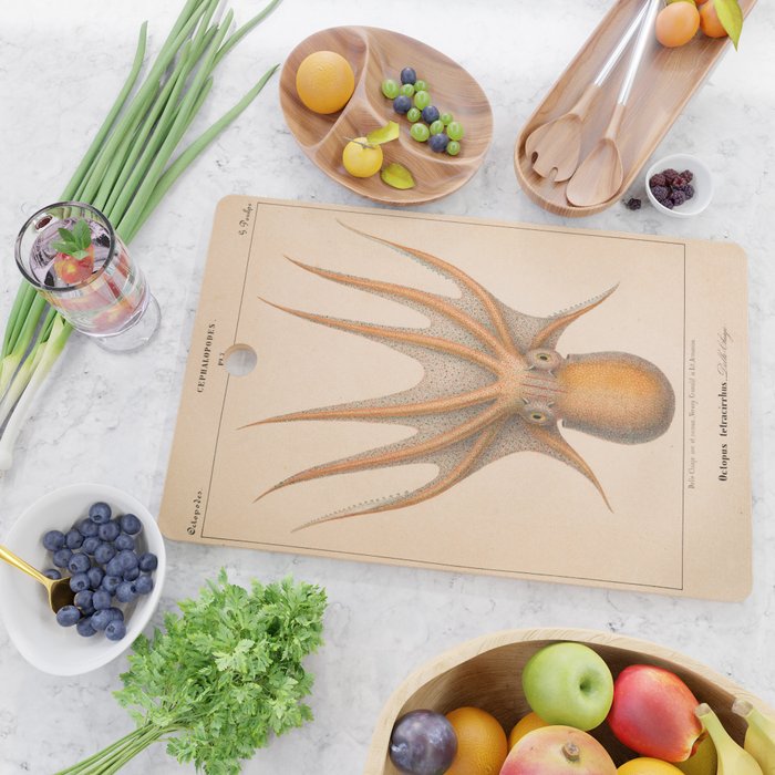 Octopus from "Mollusques Méditeranéens" by Jean Baptiste Vérany, 1851 Cutting Board Gallery Image 2