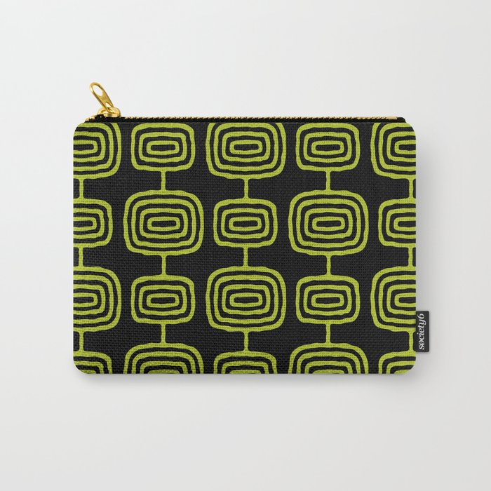 Mid Century Modern Atomic Rings Pattern Black and Chartreuse Carry All Pouch Gallery Image 1