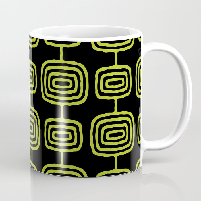 Mid Century Modern Atomic Rings Pattern Black and Chartreuse Coffee Mug Gallery Image 1