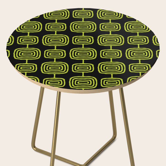 Mid Century Modern Atomic Rings Pattern Black and Chartreuse Side Table Gallery Image 2