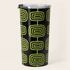 Mid Century Modern Atomic Rings Pattern Black and Chartreuse Travel Mug Gallery Image 3