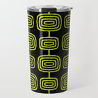 Mid Century Modern Atomic Rings Pattern Black and Chartreuse Travel Mug Gallery Image 1