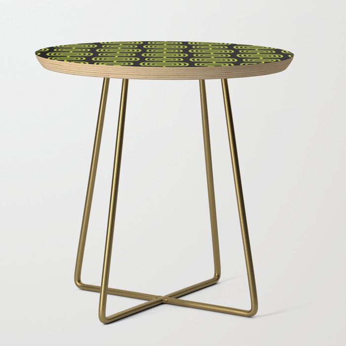 Mid Century Modern Atomic Rings Pattern Black and Chartreuse Side Table Gallery Image 1