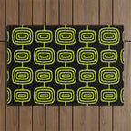 Mid Century Modern Atomic Rings Pattern Black and Chartreuse Outdoor Rug Gallery Image 1