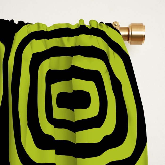 Mid Century Modern Atomic Rings Pattern Black and Chartreuse Window Curtain Gallery Image 2