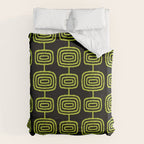 Mid Century Modern Atomic Rings Pattern Black and Chartreuse Duvet Cover Gallery Image 6