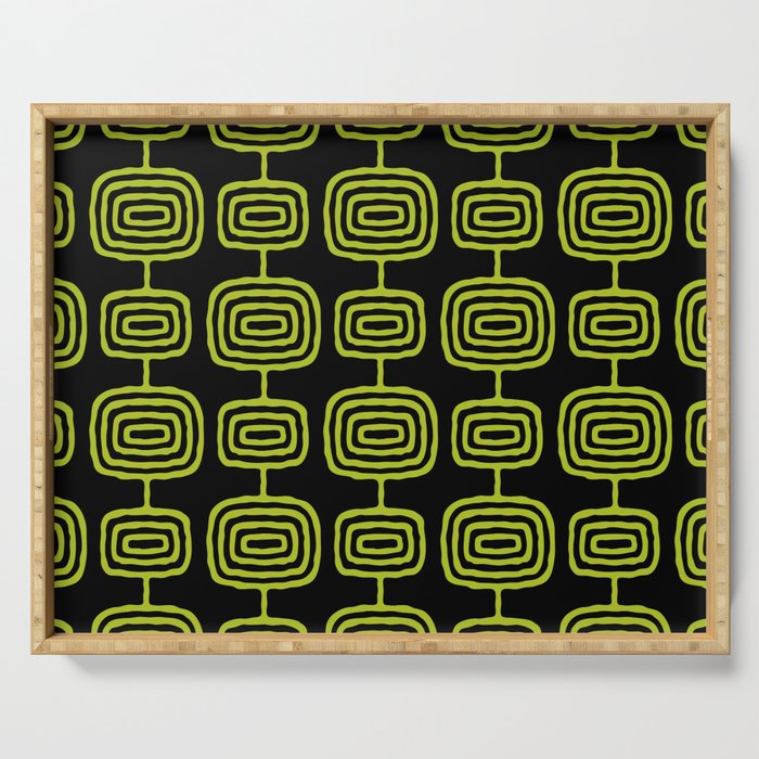Mid Century Modern Atomic Rings Pattern Black and Chartreuse Serving Tray Gallery Image 1