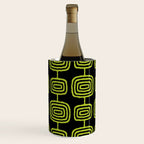 Mid Century Modern Atomic Rings Pattern Black and Chartreuse Wine Chiller Gallery Image 2