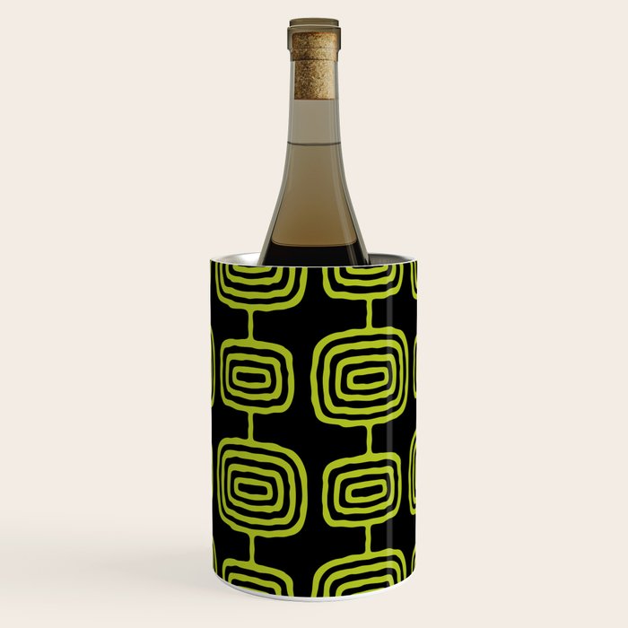 Mid Century Modern Atomic Rings Pattern Black and Chartreuse Wine Chiller Gallery Image 2