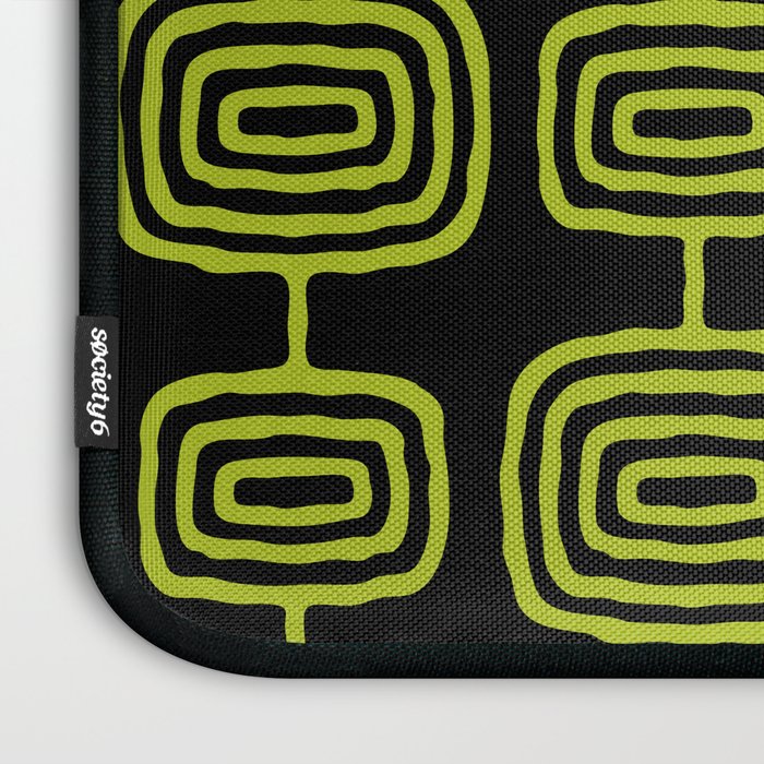 Mid Century Modern Atomic Rings Pattern Black and Chartreuse Laptop Sleeve Gallery Image 3