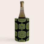 Mid Century Modern Atomic Rings Pattern Black and Chartreuse Wine Chiller Gallery Image 1