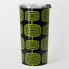 Mid Century Modern Atomic Rings Pattern Black and Chartreuse Travel Mug Gallery Image 2
