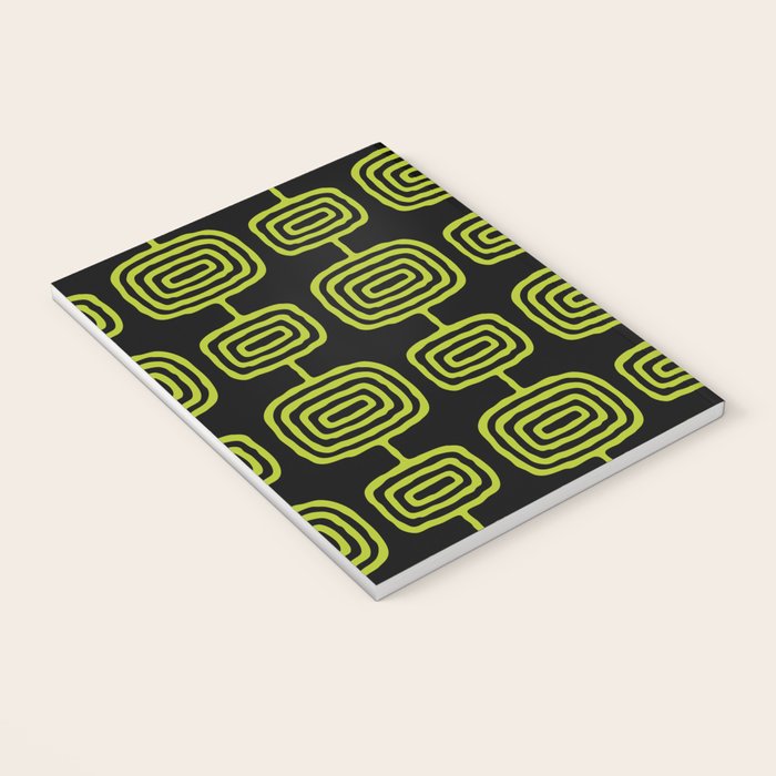 Mid Century Modern Atomic Rings Pattern Black and Chartreuse Notebook Gallery Image 3