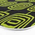 Mid Century Modern Atomic Rings Pattern Black and Chartreuse Bath Mat Gallery Image 3