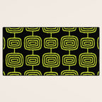 Mid Century Modern Atomic Rings Pattern Black and Chartreuse Desk Mat Gallery Image 3