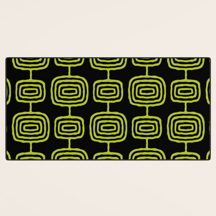 Mid Century Modern Atomic Rings Pattern Black and Chartreuse Desk Mat Gallery Image 3