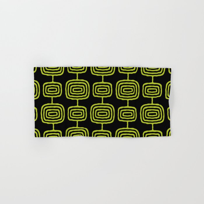 Mid Century Modern Atomic Rings Pattern Black and Chartreuse Towels Gallery Image 1