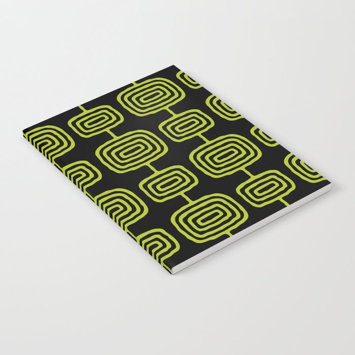 Mid Century Modern Atomic Rings Pattern Black and Chartreuse Notebook Gallery Image 2