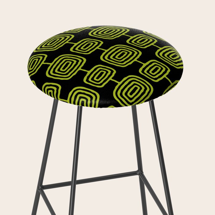 Mid Century Modern Atomic Rings Pattern Black and Chartreuse Stool Gallery Image 2