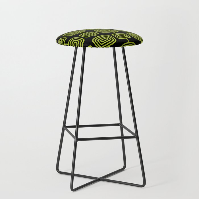 Mid Century Modern Atomic Rings Pattern Black and Chartreuse Stool Gallery Image 1