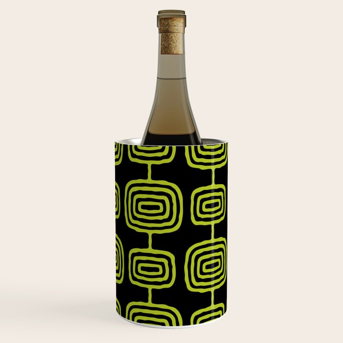 Mid Century Modern Atomic Rings Pattern Black and Chartreuse Wine Chiller Gallery Image 3