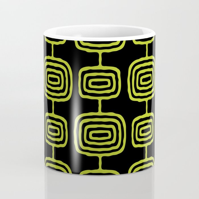 Mid Century Modern Atomic Rings Pattern Black and Chartreuse Coffee Mug Gallery Image 4