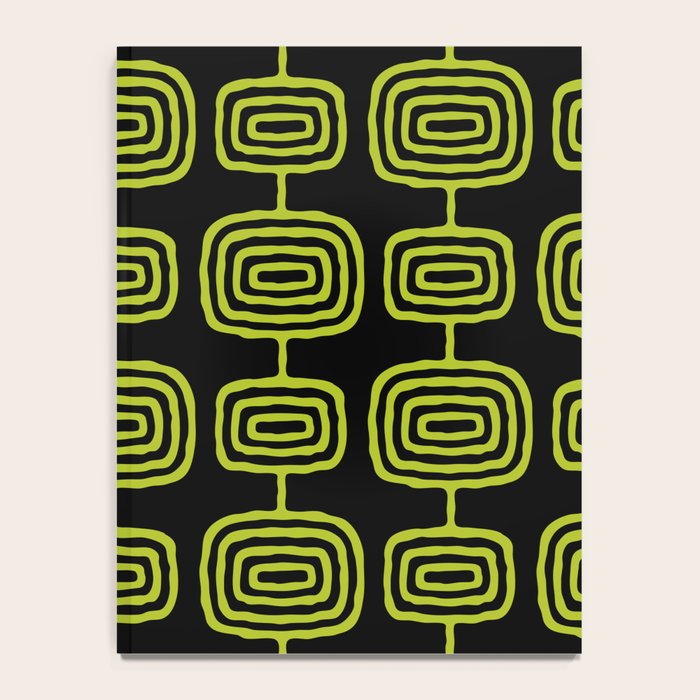 Mid Century Modern Atomic Rings Pattern Black and Chartreuse Notebook Gallery Image 4