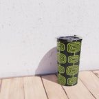 Mid Century Modern Atomic Rings Pattern Black and Chartreuse Travel Mug Gallery Image 4