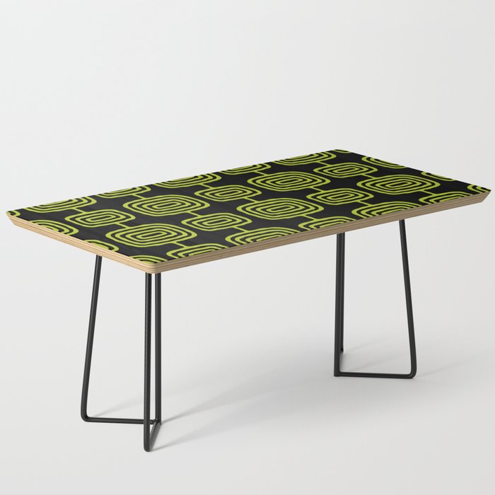 Mid Century Modern Atomic Rings Pattern Black and Chartreuse Coffee Table Gallery Image 1