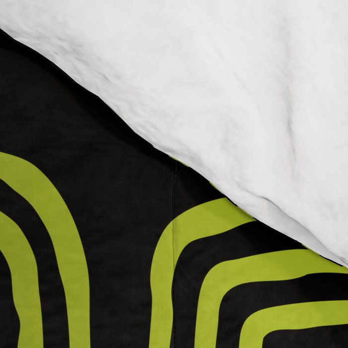 Mid Century Modern Atomic Rings Pattern Black and Chartreuse Comforter Gallery Image 4